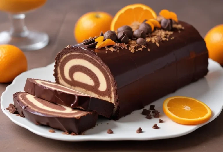 Bûche chocolatée au pain d’épice parfumée à l’orange