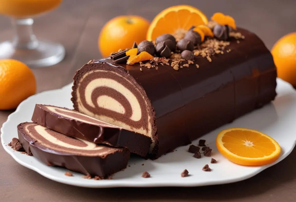 Bûche chocolatée au pain d’épice parfumée à l’orange