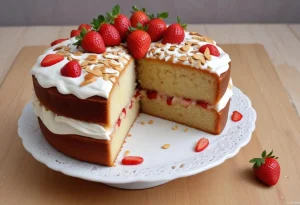 Cake aux fraises, aux amandes et au miel