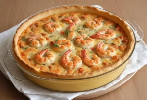 Clafoutis aux poireaux et aux crevettes