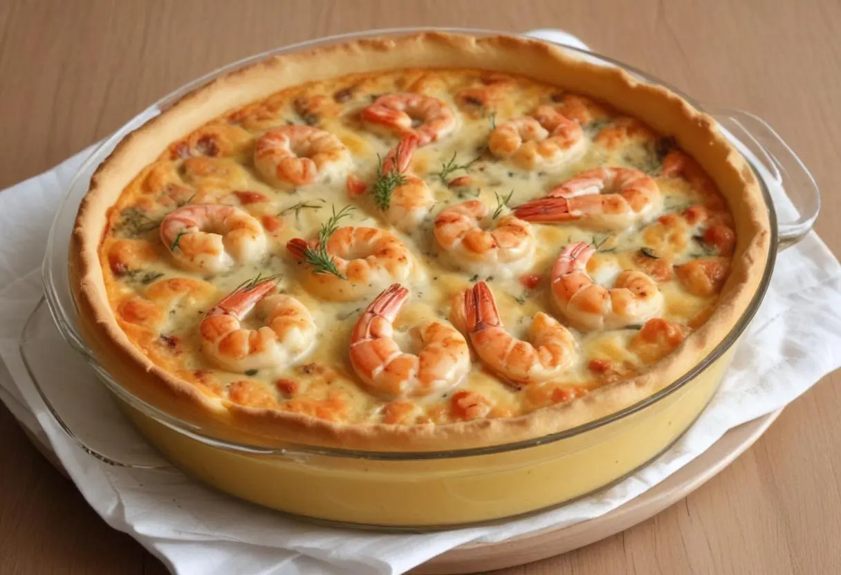 Clafoutis aux poireaux et aux crevettes
