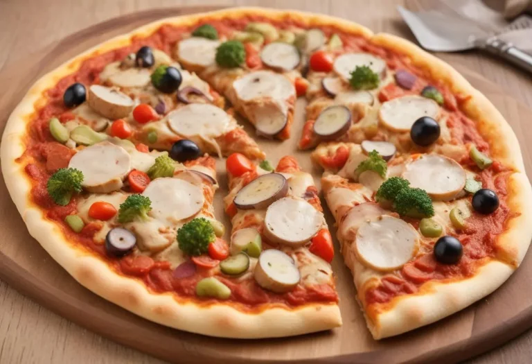 Pizza au poulet accompagné de ses petits légumes