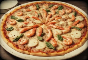 Pizza aux crevettes et sa farandole de légumes