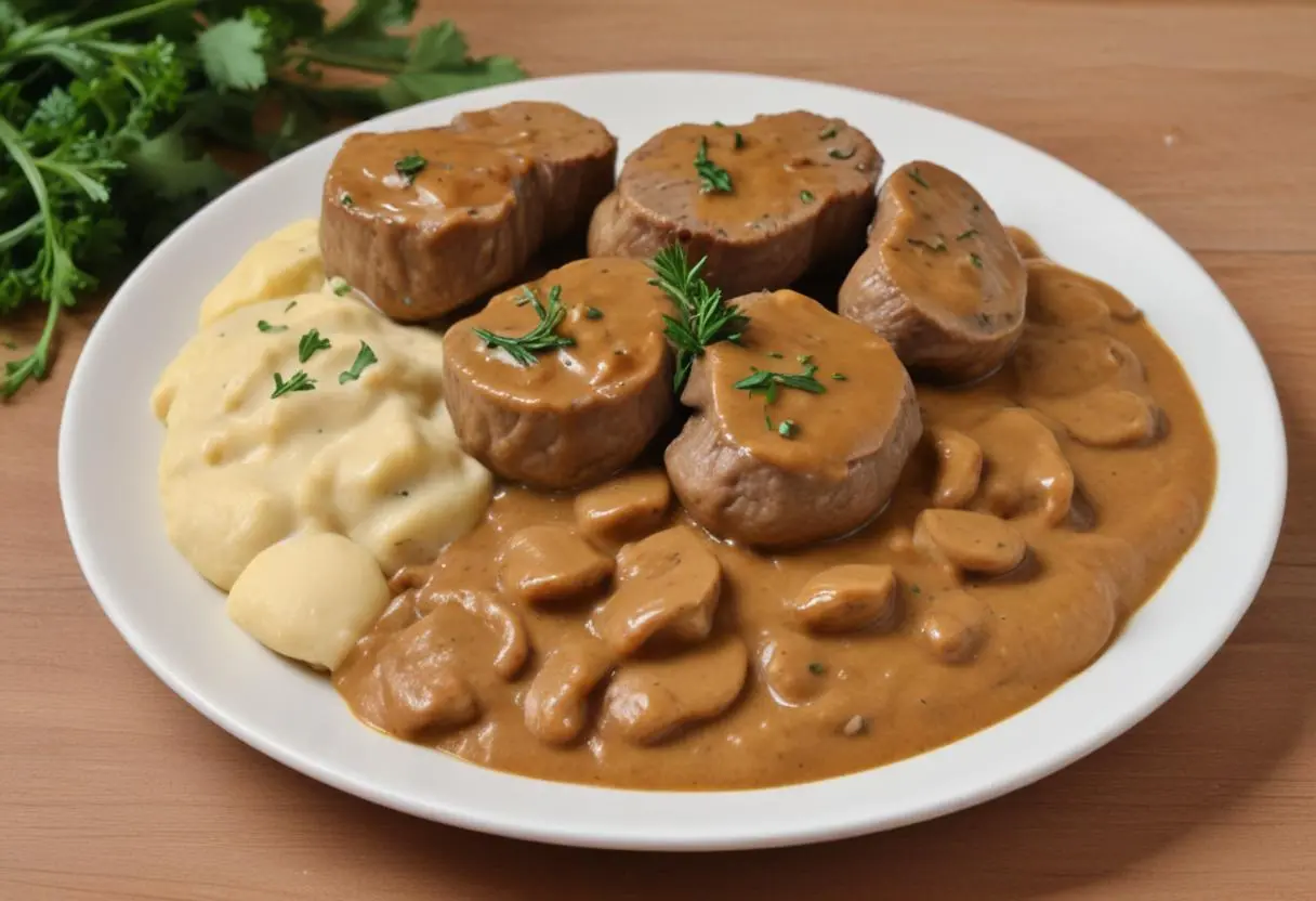Poêlée de champignons et seitan sauce moutarde