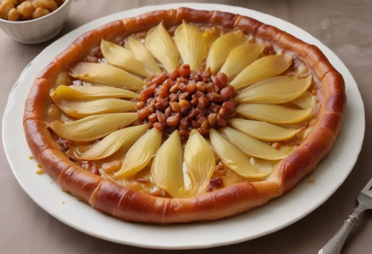 Tatin aux endives et aux noix sur un lit de jambon