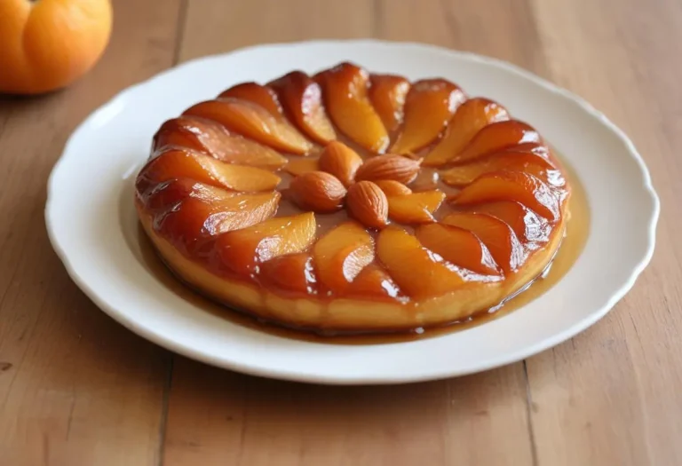 Tatin aux pêches et ses amandes effilées