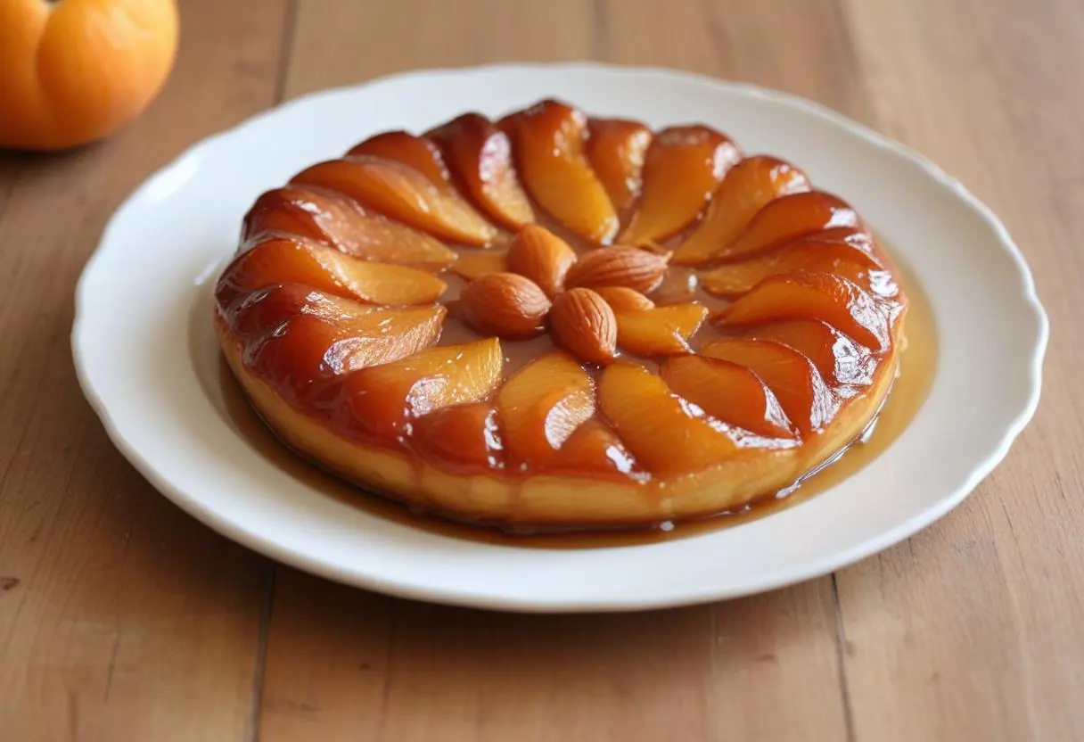 Tatin aux pêches et ses amandes effilées