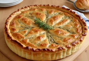 Tourte aux fenouils caramélisés, épinards et poulet