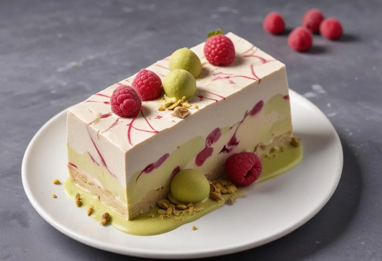 Un dessert de fête : Nougat glacé pistaches / framboises